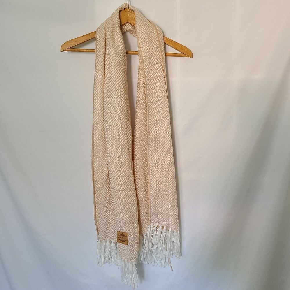 Asher Tan and Cream‎ Alpaca Blend Fringed Boho Scarf